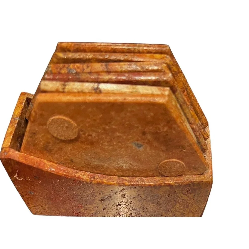 Six Hexagon Marble Coasters Stone Holder Set of 6 Crystals Sedona Travertine Sto